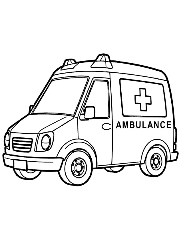 Red cross ambulance coloring page